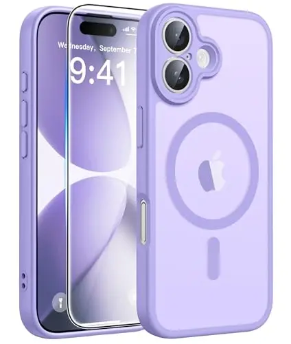 FNTCASE iPhone 17 uchun telefon g‘ilofi: Magnitli yarim shaffof mat [To‘liq qoplangan kamera himoyasi] [Ekran himoyachisi] Harbiy darajadagi zarbaga chidamli ingichka qopqoq tushishdan himoya qiluvchi himoya g‘iloflari - Ochiq binafsha 