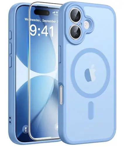 FNTCASE iPhone 17 uchun telefon g‘ilofi: Magnitli yarim shaffof mat [To‘liq qoplangan kamera himoyasi] [Ekran himoyachisi] Harbiy darajadagi zarbaga chidamli ingichka qopqoq zarbadan himoya qiluvchi g‘iloflar - Ochiq ko‘k - 1