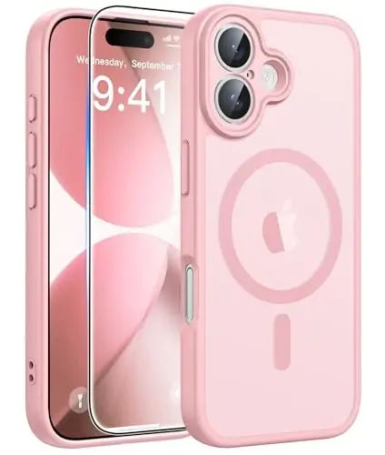 FNTCASE iPhone 17 uchun telefon g'ilofi: Magnitli yarim shaffof mat [To'liq qoplangan kamera himoyasi] [Ekran himoyachisi] Harbiy darajadagi zarbga chidamli ingichka qopqoq tushishga qarshi himoya g'iloflari - och pushti - 2