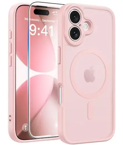 FNTCASE iPhone 17 uchun telefon g'ilofi: Magnitli yarim shaffof mat [To'liq qoplangan kamera himoyasi] [Ekran himoyachisi] Harbiy darajadagi zarbga chidamli ingichka qopqoq tushishga qarshi himoya g'iloflari - och pushti 