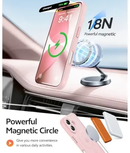 FNTCASE iPhone 17 uchun telefon g'ilofi: Magnitli yarim shaffof mat [To'liq qoplangan kamera himoyasi] [Ekran himoyachisi] Harbiy darajadagi zarbga chidamli ingichka qopqoq tushishga qarshi himoya g'iloflari - och pushti - 3