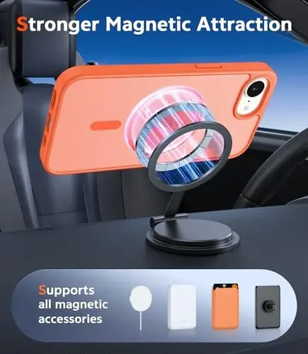 FNTCASE iPhone 17 va iPhone 16 uchun g'ilof, mat: Ekran himoyachisi bilan magnitli telefon g'iloflari, zarbga chidamli, Magsafe bilan mos, yupqa, sarg'ayishga qarshi, shaffof himoya telefoni qopqog'i (C-Orange) - 4