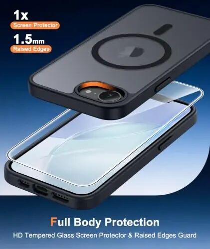 FNTCASE for iPhone 17e Case Black: Translucent iPhone 16e Cases Compatible with MagSafe, Camera Protection & Tempered Glass Protector, 14FT Military Grade Drop Tested, Matte Skin-Friendly Cover - 4