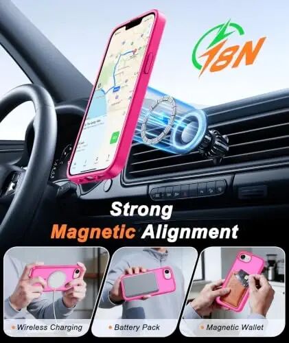 FNTCASE for iPhone 17e Case Hot Pink: Translucent iPhone 16e Cases Compatible with MagSafe, Camera Protection & Tempered Glass Protector, 14FT Military Grade Drop Tested, Matte Skin-Friendly Cover - 3