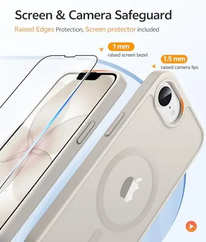 FNTCASE for iPhone 17e Case: iPhone 16e Phone Case [Compatible with Magsafe] Translucent Matte Cases with [Screen Protector] Military Grade Shockproof Protective Phone Cover - Off White - 4