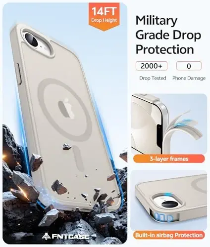 FNTCASE for iPhone 17e Case: iPhone 16e Phone Case [Compatible with Magsafe] Translucent Matte Cases with [Screen Protector] Military Grade Shockproof Protective Phone Cover - Off White - 5