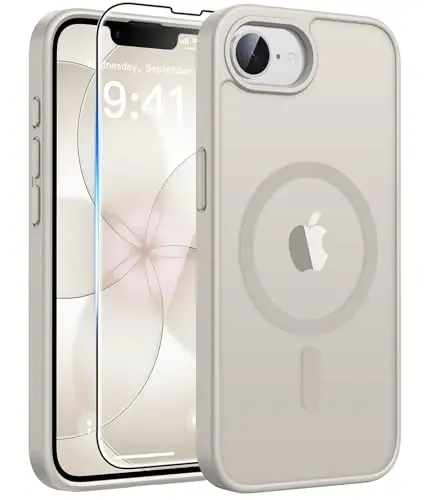 FNTCASE for iPhone 17e/ iPhone 16e Case, Fit for Magsafe, Screen Protector | Translucent Matte Magnetic Back, 14FT Military Grade Drop Protection, Shockproof Protective Phone Cover, Off White 