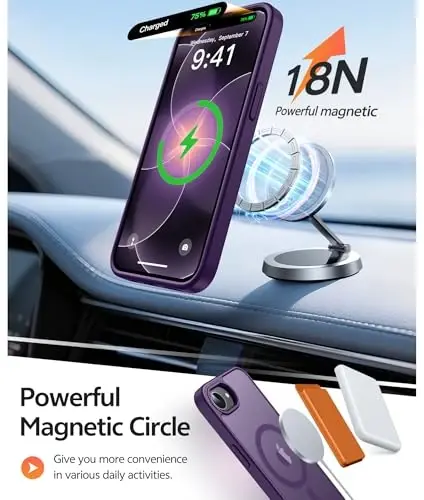 FNTCASE for iPhone 17e/ iPhone 16e Case, Fit for Magsafe, Screen Protector | Translucent Matte Magnetic Back, 14FT Military Grade Drop Protection, Shockproof Protective Phone Cover, Purple - 3