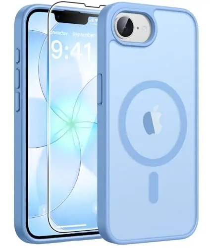 FNTCASE for iPhone 17e Case: iPhone 16e Phone Case [Compatible with Magsafe] Translucent Matte Cases with [Screen Protector] Military Grade Shockproof Protective Phone Cover - Light Blue - 1