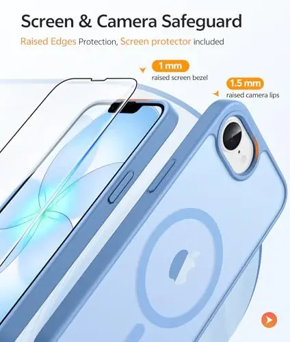 FNTCASE for iPhone 17e Case: iPhone 16e Phone Case [Compatible with Magsafe] Translucent Matte Cases with [Screen Protector] Military Grade Shockproof Protective Phone Cover - Light Blue - 4