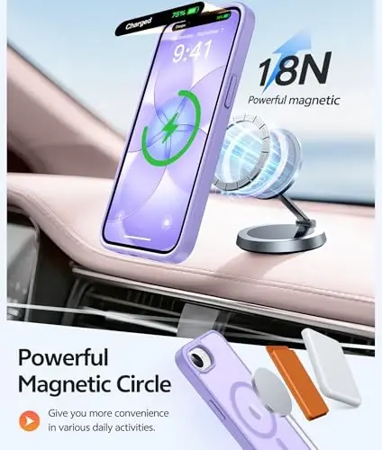 FNTCASE for iPhone 17e Case: iPhone 16e Phone Case [Compatible with Magsafe] Translucent Matte Cases with [Screen Protector] Military Grade Shockproof Protective Phone Cover - Light Purple - 3