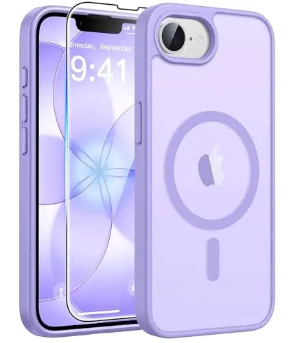 FNTCASE for iPhone 17e/ iPhone 16e Case, Fit for Magsafe, Screen Protector | Translucent Matte Magnetic Back, 14FT Military Grade Drop Protection, Shockproof Protective Phone Cover, Light Purple 