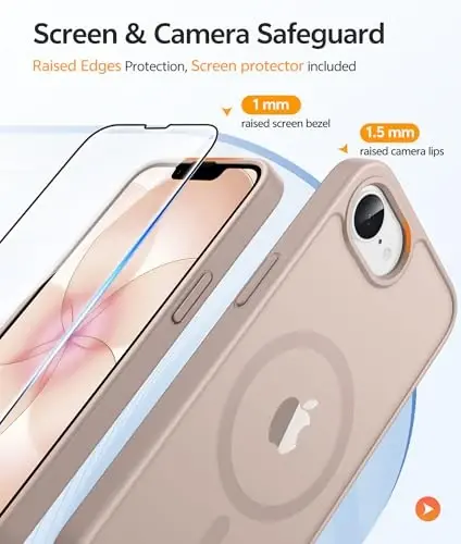 FNTCASE for iPhone 17e Case: iPhone 16e Phone Case [Compatible with Magsafe] Translucent Matte Cases with [Screen Protector] Military Grade Shockproof Protective Phone Cover - Desert Gold - 4