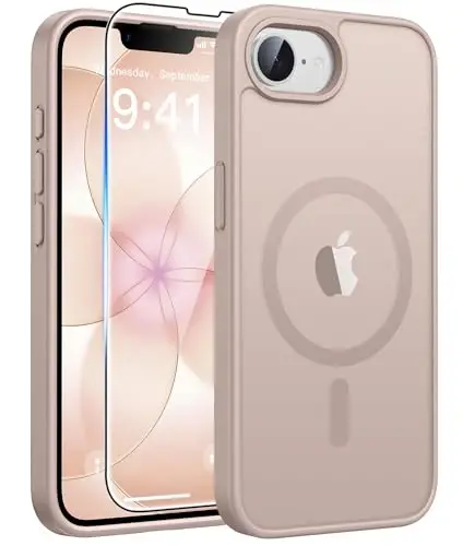 FNTCASE for iPhone 17e/ iPhone 16e Case, Fit for Magsafe, Screen Protector | Translucent Matte Magnetic Back, 14FT Military Grade Drop Protection, Shockproof Protective Phone Cover, Desert Gold 