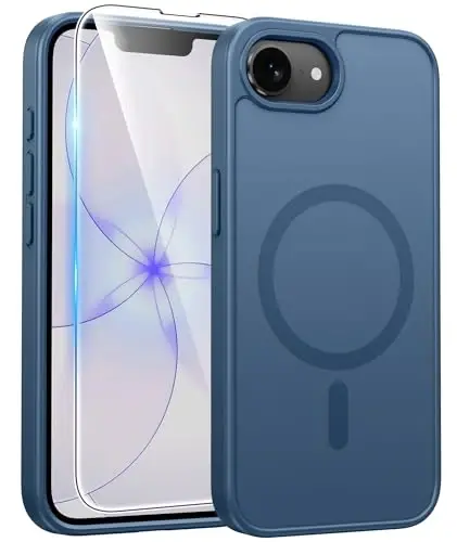 FNTCASE for iPhone 17e Case: iPhone 16e Phone Case [Compatible with Magsafe] Matte Cases with [Screen Protector] Military Grade Shockproof Protective Phone Cover - Full Blue 
