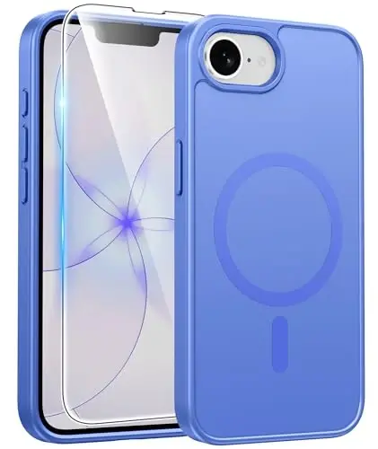 FNTCASE for iPhone 17e/ iPhone 16e Case, Fit for Magsafe, Screen Protector | Matte Magnetic Back, 14FT Military Grade Drop Protection, Shockproof Protective Phone Cover, Full Ultramarine 