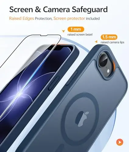 FNTCASE for iPhone 17e Case: iPhone 16e Phone Case [Compatible with Magsafe] Translucent Matte Cases with [Screen Protector] Military Grade Shockproof Protective Phone Cover - Blue - 4