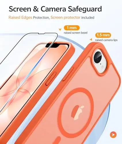 FNTCASE for iPhone 17e Case: iPhone 16e Phone Case [Compatible with Magsafe] Translucent Matte Cases with [Screen Protector] Military Grade Shockproof Protective Phone Cover - Orange - 4