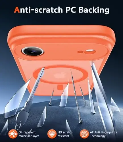 FNTCASE iPhone Air Case Matte: Magsafe bilan mos magnitli telefon g‘iloflari, ekran himoyachisi bilan, ingichka, sarg‘aymaydigan, zarbaga chidamli, shaffof telefon qopqog‘i (C-Orange) - 5