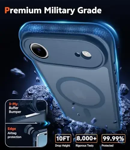 FNTCASE iPhone Air Case Matte uchun: Magnitli telefon g'iloflari ekran himoyachisi bilan Magsafe bilan mos keladigan yupqa sarg'ayishga qarshi mustahkam zarbga chidamli himoya yarim shaffof mobil qopqoq (C-ko'k) - 6