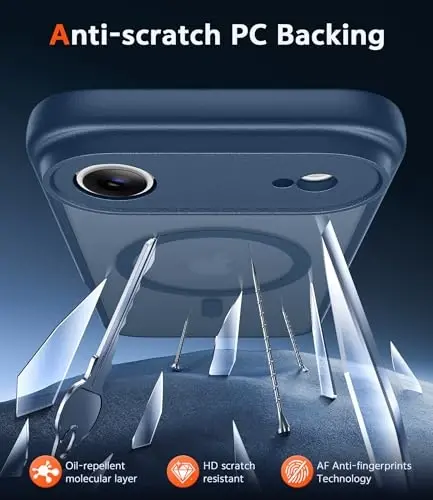 FNTCASE iPhone Air Case Matte uchun: Magnitli telefon g'iloflari ekran himoyachisi bilan Magsafe bilan mos keladigan yupqa sarg'ayishga qarshi mustahkam zarbga chidamli himoya yarim shaffof mobil qopqoq (C-ko'k) - 5