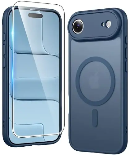 FNTCASE iPhone Air Case Matte uchun: Magnitli telefon g'iloflari ekran himoyachisi bilan Magsafe bilan mos keladigan yupqa sarg'ayishga qarshi mustahkam zarbga chidamli himoya yarim shaffof mobil qopqoq (C-ko'k) - FNTCASE