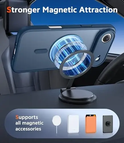 FNTCASE iPhone Air Case Matte uchun: Magnitli telefon g'iloflari ekran himoyachisi bilan Magsafe bilan mos keladigan yupqa sarg'ayishga qarshi mustahkam zarbga chidamli himoya yarim shaffof mobil qopqoq (C-ko'k) - 4