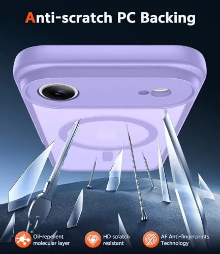 FNTCASE iPhone Air Case Matte uchun: Magnitli yarim shaffof mat [To'liq qoplangan kamera himoyasi] Harbiy darajadagi ingichka qopqoq zarbaga chidamli himoya telefon g'iloflari (C-Purple) - 5