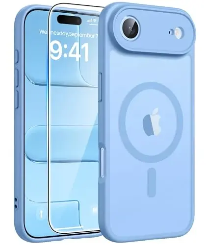 FNTCASE iPhone Air Case uchun: Magnitli yarim shaffof mat [Kamera to'liq qoplangan] [Ekran himoyachisi] Harbiy zarbaga chidamli ingichka qopqoq zarbadan himoya qiluvchi 17 Air 2025 telefon g'iloflari - och ko'k - 1