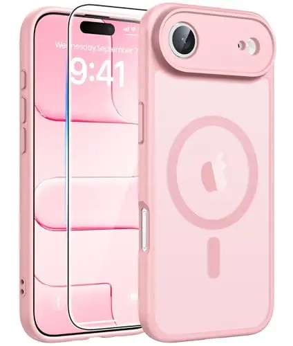 FNTCASE iPhone Air Case uchun: Magnitli yarim shaffof mat [To'liq qamrab olingan kamera himoyasi] [Ekran himoyachisi] Harbiy zarbaga chidamli yupqa qopqoq tushishga chidamli himoya 17 Air 2025 telefon g'iloflari - och pushti - 1