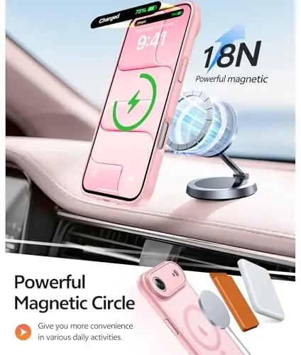 FNTCASE iPhone Air Case uchun: Magnitli yarim shaffof mat [To'liq qamrab olingan kamera himoyasi] [Ekran himoyachisi] Harbiy zarbaga chidamli yupqa qopqoq tushishga chidamli himoya 17 Air 2025 telefon g'iloflari - och pushti - 3