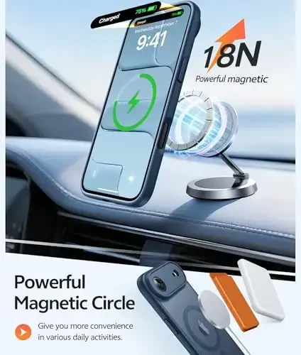 FNTCASE iPhone Air Case uchun: Magnitli yarim shaffof mat [To'liq qamrovli kamera himoyasi] [Ekran himoyachisi] Harbiy zarbaga chidamli nozik qopqoq zarbga chidamli himoya 17 Air 2025 telefon g'iloflari - Moviy - 3