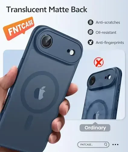 FNTCASE iPhone Air Case uchun: Magnitli yarim shaffof mat [To'liq qamrovli kamera himoyasi] [Ekran himoyachisi] Harbiy zarbaga chidamli nozik qopqoq zarbga chidamli himoya 17 Air 2025 telefon g'iloflari - Moviy - 6