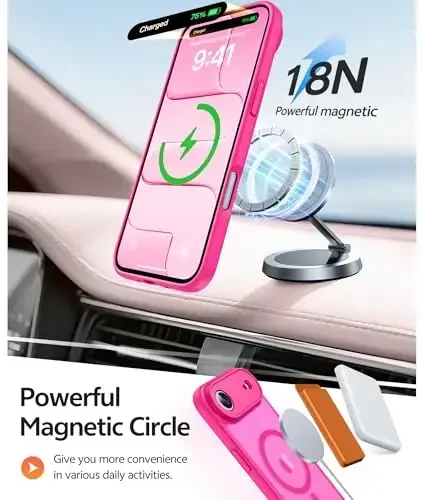 FNTCASE iPhone Air Case uchun: Magnitli yarim shaffof mat [To'liq qamrovli kamera himoyasi] [Ekran himoyachisi] Harbiy zarbga chidamli ingichka qopqoq tushishga chidamli himoya 17 Air 2025 telefon g'iloflari - Pushti - 3