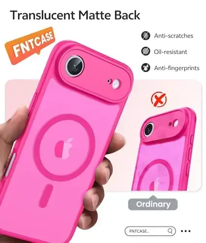 FNTCASE iPhone Air Case uchun: Magnitli yarim shaffof mat [To'liq qamrovli kamera himoyasi] [Ekran himoyachisi] Harbiy zarbga chidamli ingichka qopqoq tushishga chidamli himoya 17 Air 2025 telefon g'iloflari - Pushti - 6