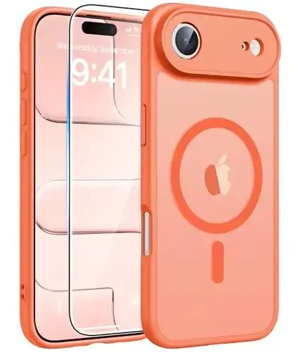 FNTCASE iPhone Air Case uchun: Magnitli yarim shaffof mat [Toʻliq qoplangan kamera himoyasi] [Ekran himoyachisi] Harbiy zarbga chidamli ingichka qopqoq tushishdan himoya qiluvchi 17 Air 2025 telefon gʻiloflari - Apelsin 