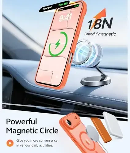 FNTCASE iPhone Air Case uchun: Magnitli yarim shaffof mat [Toʻliq qoplangan kamera himoyasi] [Ekran himoyachisi] Harbiy zarbga chidamli ingichka qopqoq tushishdan himoya qiluvchi 17 Air 2025 telefon gʻiloflari - Apelsin - 3