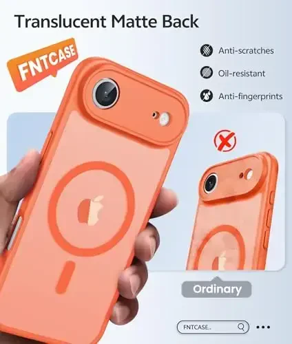 FNTCASE iPhone Air Case uchun: Magnitli yarim shaffof mat [Toʻliq qoplangan kamera himoyasi] [Ekran himoyachisi] Harbiy zarbga chidamli ingichka qopqoq tushishdan himoya qiluvchi 17 Air 2025 telefon gʻiloflari - Apelsin - 6