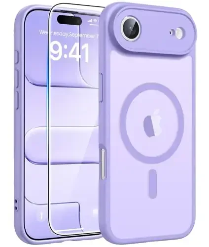 FNTCASE iPhone Air Case uchun: Magnitli yarim shaffof mat [To'liq qoplangan kamera himoyasi] [Ekran himoyachisi] Harbiy zarbga chidamli ingichka qopqoq tushishga chidamli himoya 17 Air 2025 telefon g'iloflari - och binafsha 