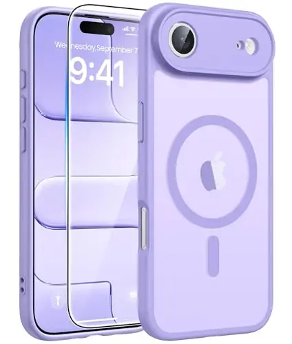 FNTCASE iPhone Air Case uchun: Magnitli yarim shaffof mat [To'liq qoplangan kamera himoyasi] [Ekran himoyachisi] Harbiy zarbga chidamli ingichka qopqoq tushishga chidamli himoya 17 Air 2025 telefon g'iloflari - och binafsha - 1