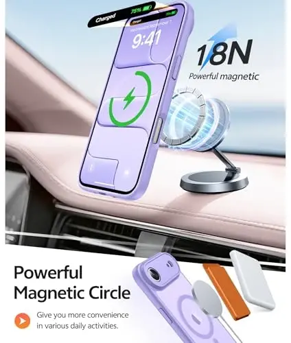 FNTCASE iPhone Air Case uchun: Magnitli yarim shaffof mat [To'liq qoplangan kamera himoyasi] [Ekran himoyachisi] Harbiy zarbga chidamli ingichka qopqoq tushishga chidamli himoya 17 Air 2025 telefon g'iloflari - och binafsha - 3