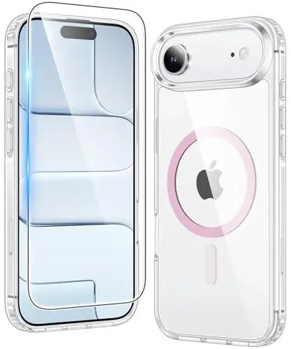 FNTCASE iPhone Air Case uchun: Tiniq Sariqlikka qarshi Magnit Harbiy Standartga mos Tushishdan Himoya Mobil Telefon Qopqog'i - Qo'pol Zarba o'tkazmaydigan Himoya Bumper Shaffof Telefon qutisi (D-Pushti) 