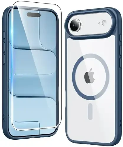 FNTCASE iPhone Air uchun g'ilof Shaffof: Ekran himoyachisi bilan magnit telefon g'iloflari Magsafe bilan mos keladi Yupqa sarg'ayishga qarshi mustahkam zarbga chidamli himoya shaffof mobil qopqoq (B-ko'k) 