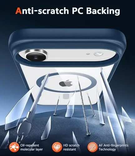 FNTCASE iPhone Air uchun g'ilof Shaffof: Ekran himoyachisi bilan magnit telefon g'iloflari Magsafe bilan mos keladi Yupqa sarg'ayishga qarshi mustahkam zarbga chidamli himoya shaffof mobil qopqoq (B-ko'k) - 5