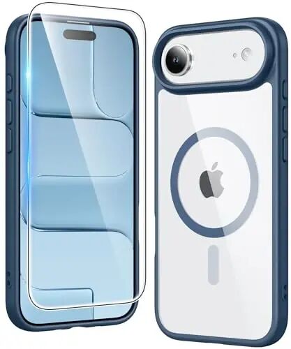 FNTCASE iPhone Air uchun g'ilof Shaffof: Ekran himoyachisi bilan magnit telefon g'iloflari Magsafe bilan mos keladi Yupqa sarg'ayishga qarshi mustahkam zarbga chidamli himoya shaffof mobil qopqoq (B-ko'k) - FNTCASE