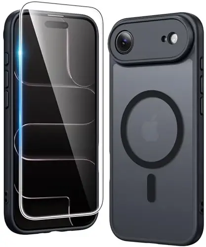 FNTCASE iPhone Air uchun mat qopqoq: Ekran himoyachisi bilan magnit telefon qutilari Magsafe bilan mos tushadigan ingichka sarg'ayishga qarshi mustahkam himoya o'tkazuvchan mobil telefon qopqog'i (C-qora) - 1