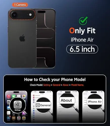 FNTCASE iPhone Air uchun mat qopqoq: Ekran himoyachisi bilan magnit telefon qutilari Magsafe bilan mos tushadigan ingichka sarg'ayishga qarshi mustahkam himoya o'tkazuvchan mobil telefon qopqog'i (C-qora) - 2