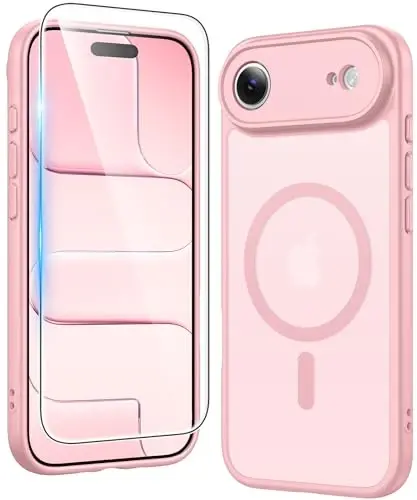 FNTCASE iPhone Air uchun mat qopqoq: magnitli telefon qopqoqlari ekran himoyachisi bilan, zarbga chidamli, Magsafe bilan mos, ingichka, sarg'ayishga qarshi, mustahkam zarbga chidamli himoya yarim shaffof g'ilof (C-pushti) - FNTCASE