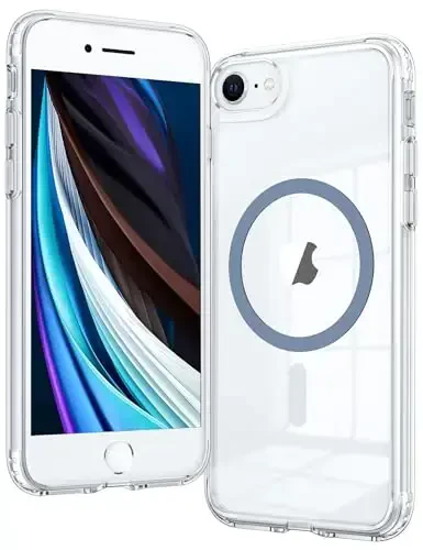 FNTCASE iPhone SE 3-avlod (2022) uchun g'ilof: iPhone SE 2-avlod (2020) uchun g'ilof Magsafe bilan mos keladigan shaffof magnit telefon g'iloflari Yupqa sarg'ayishga qarshi mustahkam himoya shaffof mobil qopqoq (D-ko'k magnit) - FNTCASE