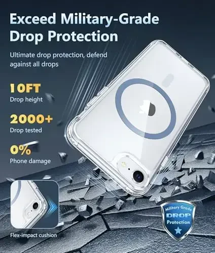 FNTCASE iPhone SE 3-avlod (2022) uchun g'ilof: iPhone SE 2-avlod (2020) uchun g'ilof Magsafe bilan mos keladigan shaffof magnit telefon g'iloflari Yupqa sarg'ayishga qarshi mustahkam himoya shaffof mobil qopqoq (D-ko'k magnit) - 4